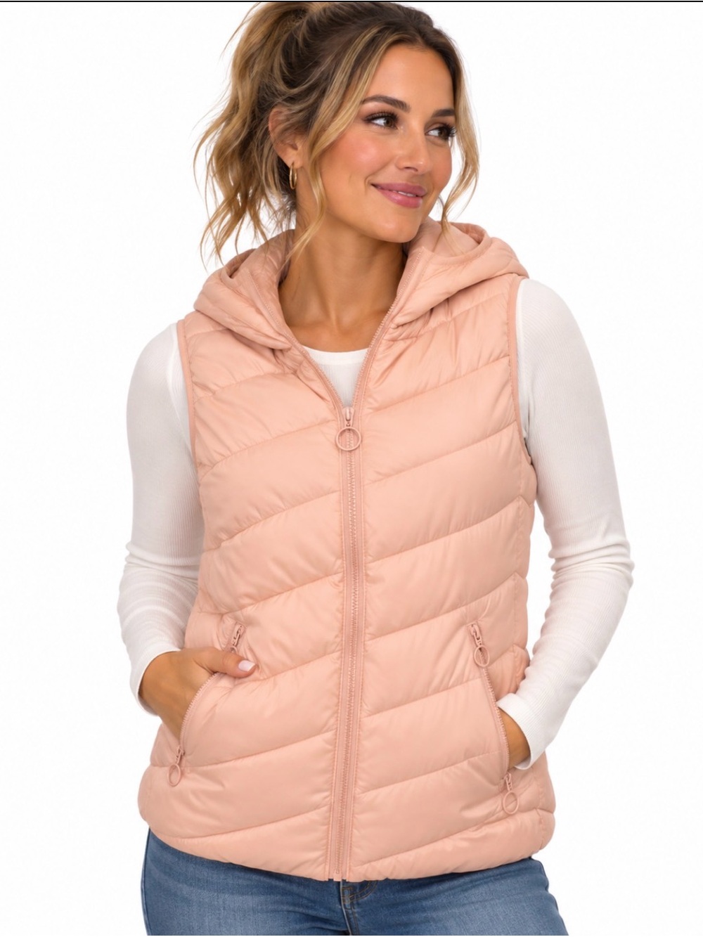 BENCH- Women's Hooded Quilted Vest - Light Pink Blush